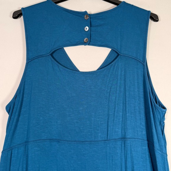J Jill Sz 3X Blue Sleeveless Pockets V Neck Open Back Rayon‎ Spandex Dress - Picture 6 of 7